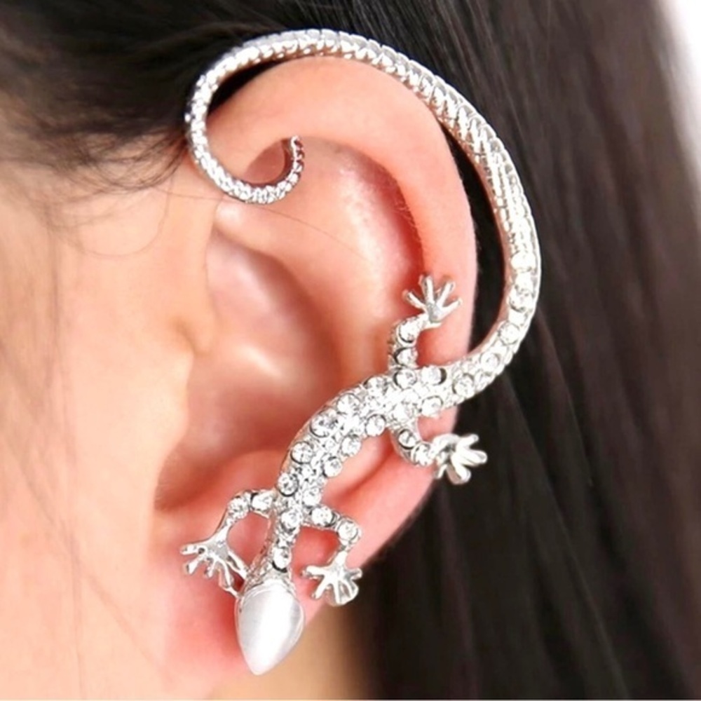 Unique Silver Diamond Lizard Cuff Wrap Around cuff or Earring 925